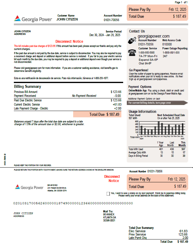 USA Georgia Power template in Word and PDF formats, version 2